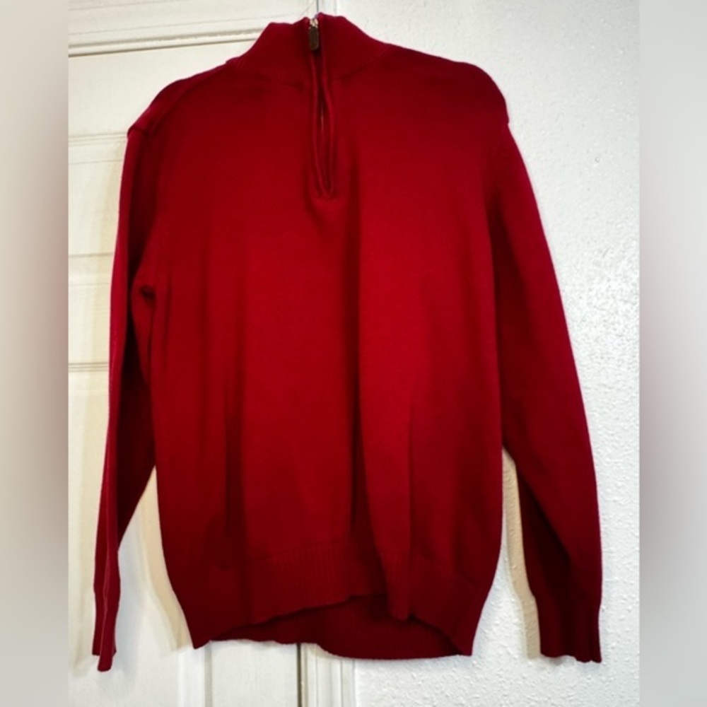 Oscar De La Renta Red 100% cotton pullover sweater with 1/4 zipper